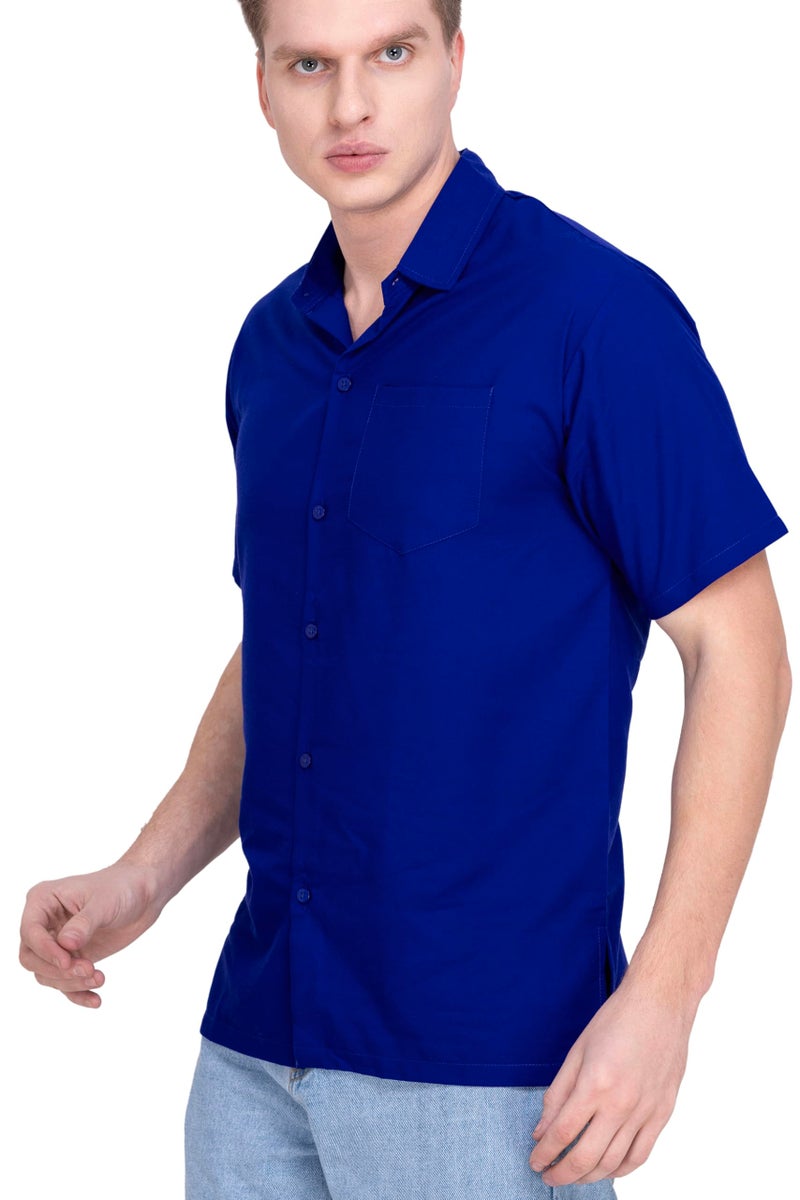 LA LEELA Mens Short Sleeve Button Down Casual Camp Summer Shirt Beach Shirts Business Solid Shirts for Men Vacation Dress Shirts with Pocket XL Royal Blue Gifts - Image 1